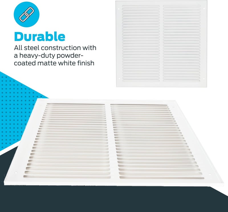 EZFLO 12 x 12 Inch (Duct Opening) Return Air Vent Cover for Wall or Ceiling, Solid Steel Return Air Grille, HVAC Vent Cover, White, 61627 - Image 5